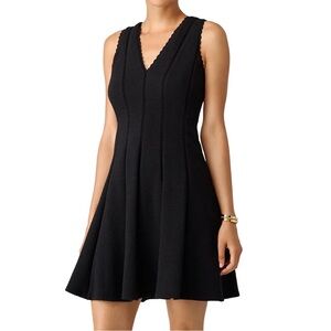 Rebecca Taylor Textured Knit Sleeveless V Neck A Line Mini Dress Black.